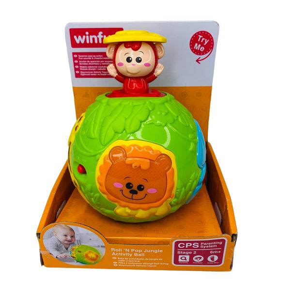 Winfun Roll 'N Pop Jungle Activity Ball 6m+ Lion Monkey Educational New - Picture 12 of 15